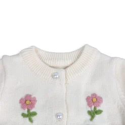 Floral Embroidery Premium Full Sleeves Knitted Sweater - Off White