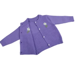 Floral Embroidery Premium Full Sleeves Knitted Sweater - Purple