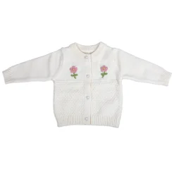 Floral Embroidery Premium Full Sleeves Knitted Sweater - Off White