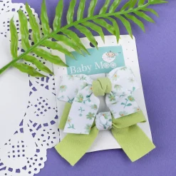 Floral Hair Bow Clip Set of 2 - Green