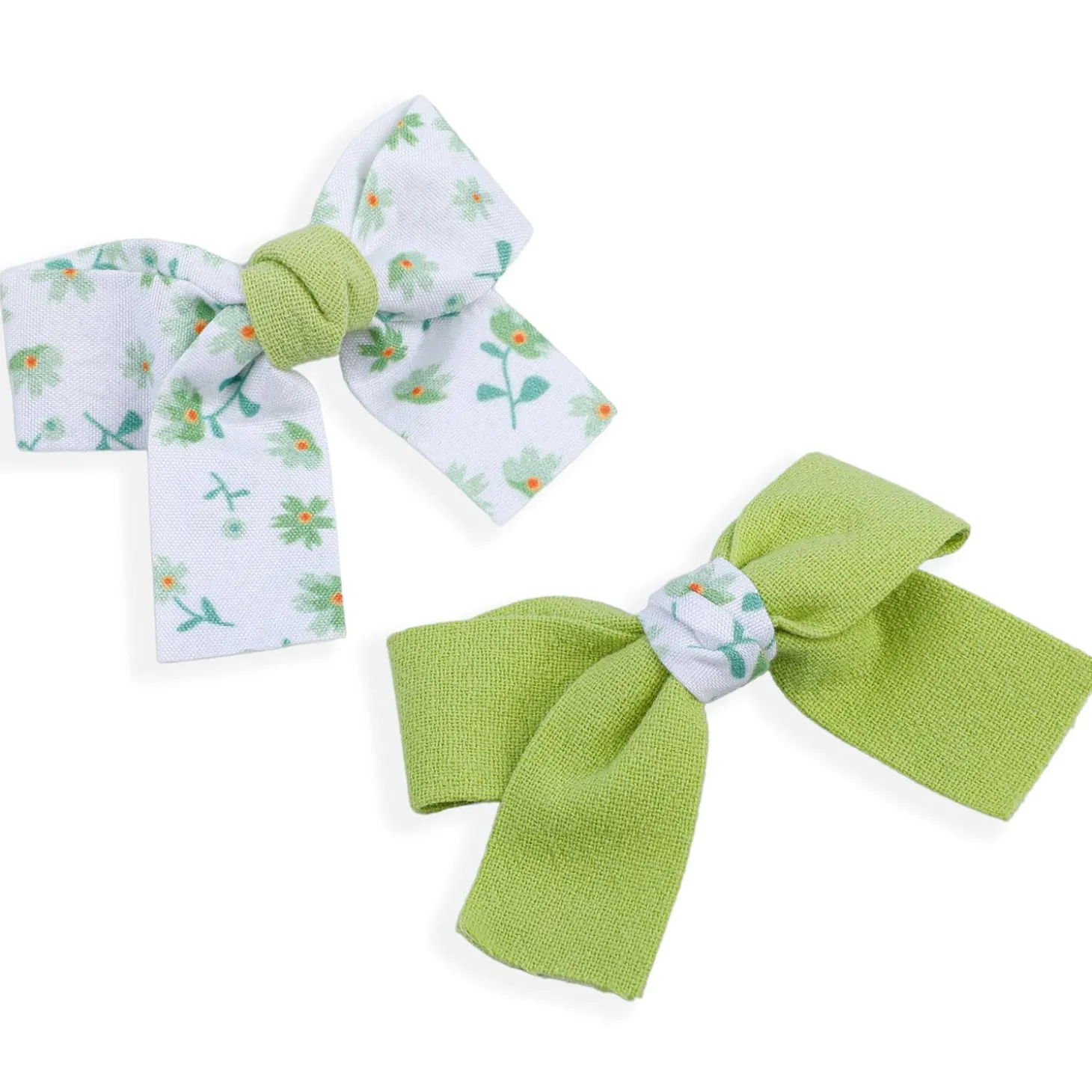 Floral Hair Bow Clip Set of 2 - Green