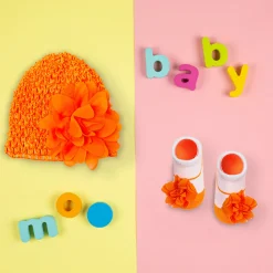 Floral Orange Socks And Cap Set
