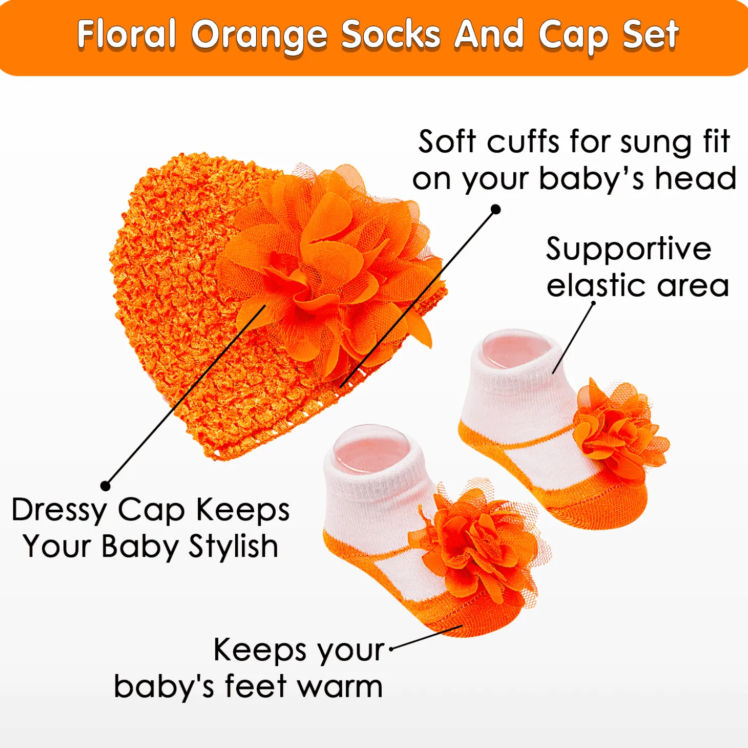 Floral Orange Socks And Cap Set