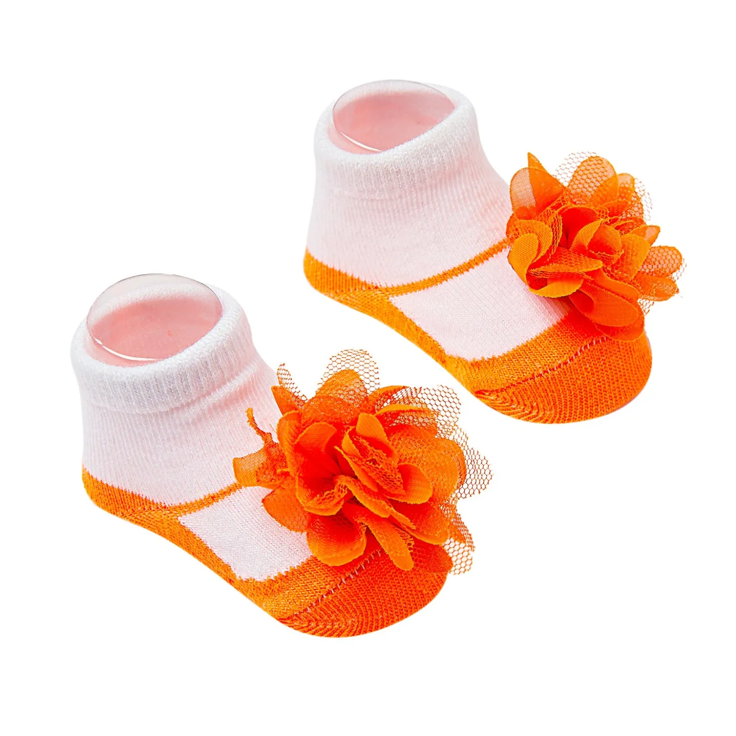 Floral Orange Socks And Cap Set
