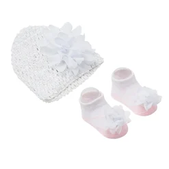 Floral White Socks And Cap Set