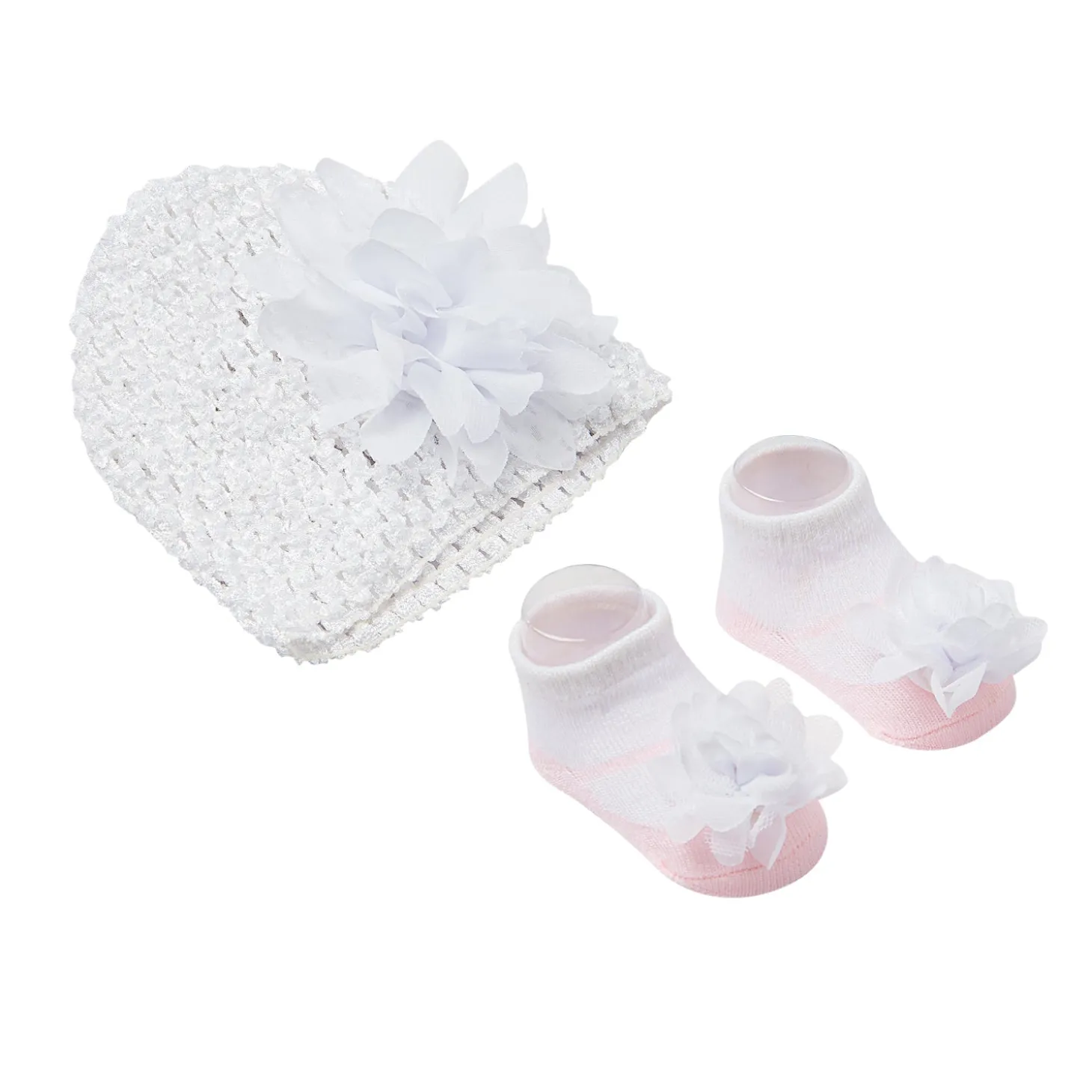 Floral White Socks And Cap Set