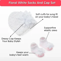 Floral White Socks And Cap Set