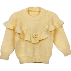Flowers And Frills Premium Full Sleeves Knitted Sweater - Yellow