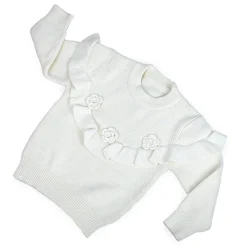 Flowers And Frills Premium Full Sleeves Knitted Sweater - Off White
