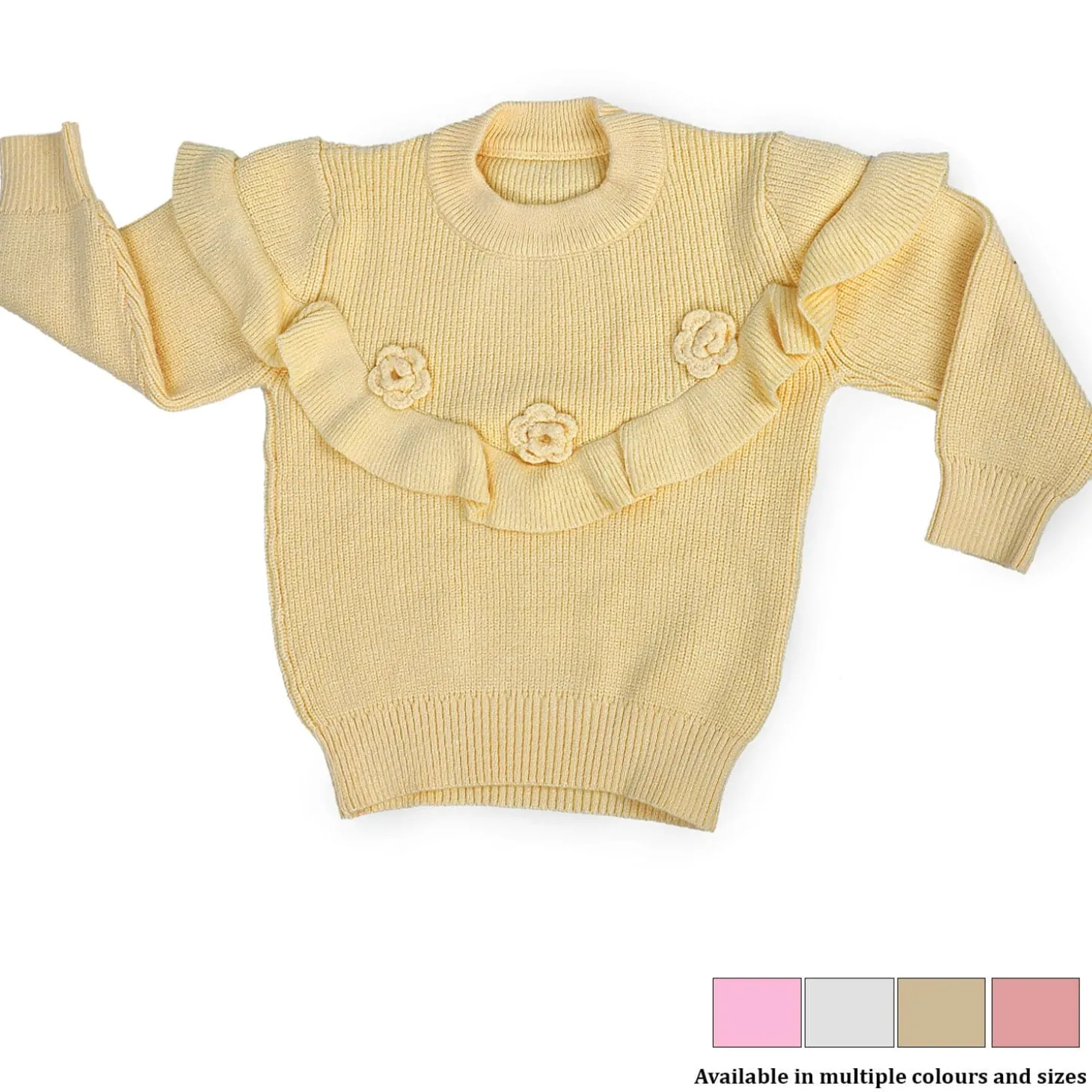 Flowers And Frills Premium Full Sleeves Knitted Sweater - Yellow