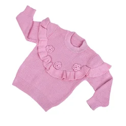 Flowers And Frills Premium Full Sleeves Knitted Sweater - Pink