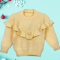Flowers And Frills Premium Full Sleeves Knitted Sweater - Yellow