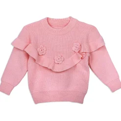 Flowers And Frills Premium Full Sleeves Knitted Sweater - Peach