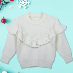 Flowers And Frills Premium Full Sleeves Knitted Sweater - Off White