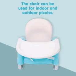 Foldable Feeding Booster Seat Adjustable Height And Food Tray Blue