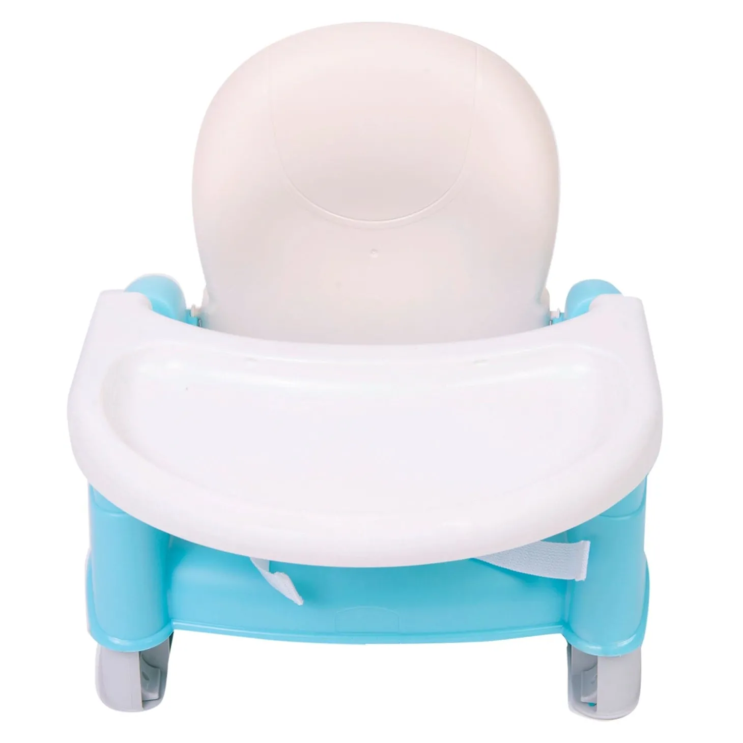 Foldable Feeding Booster Seat Adjustable Height And Food Tray Blue