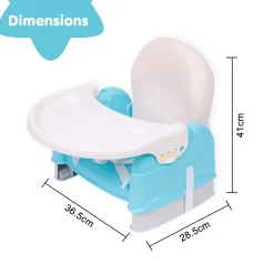 Foldable Feeding Booster Seat Adjustable Height And Food Tray Blue