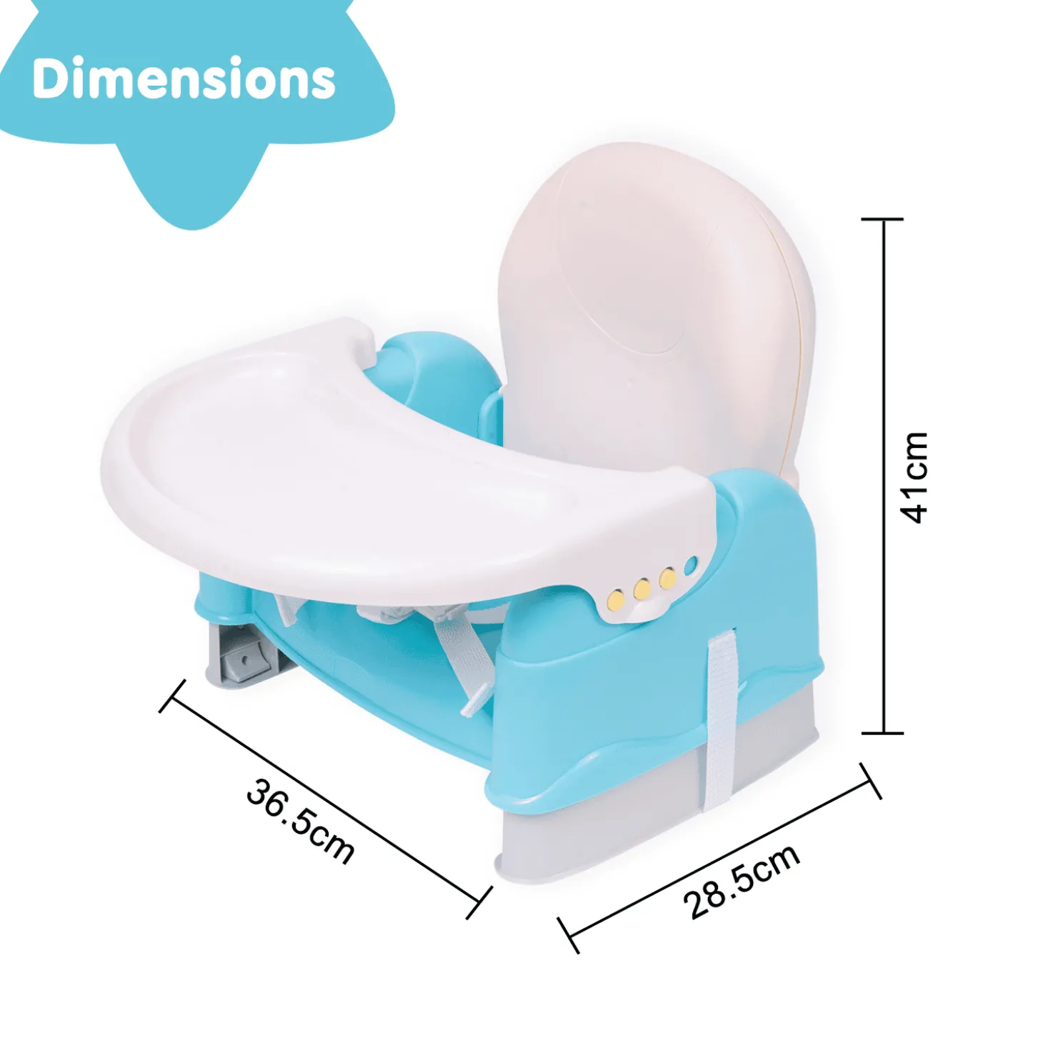 Foldable Feeding Booster Seat Adjustable Height And Food Tray Blue