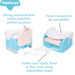 Foldable Feeding Booster Seat Adjustable Height And Food Tray Blue