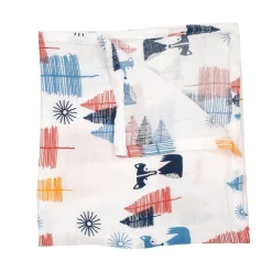 Fox In The Woods Blue Muslin Swaddle