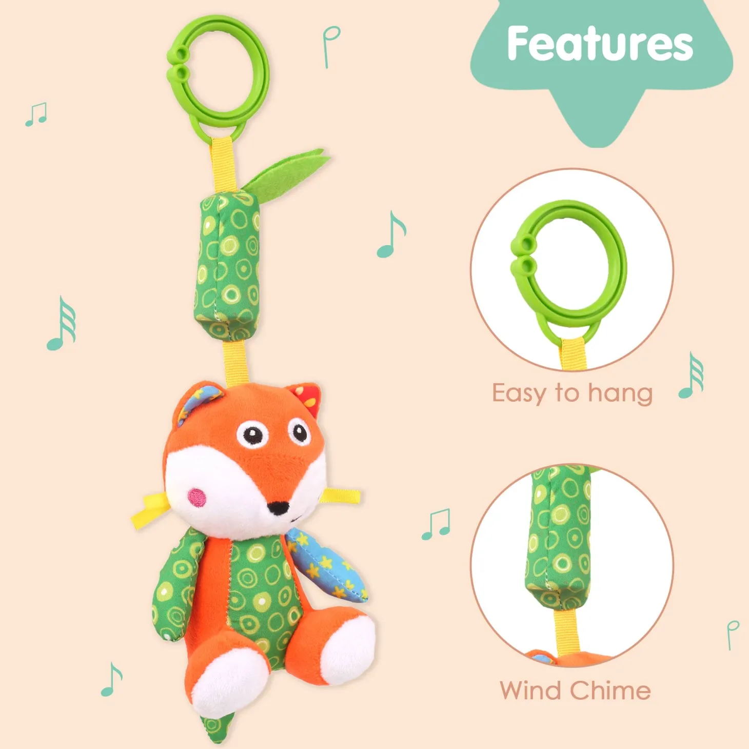 Fox Orange And Green Hanging Musical Toy