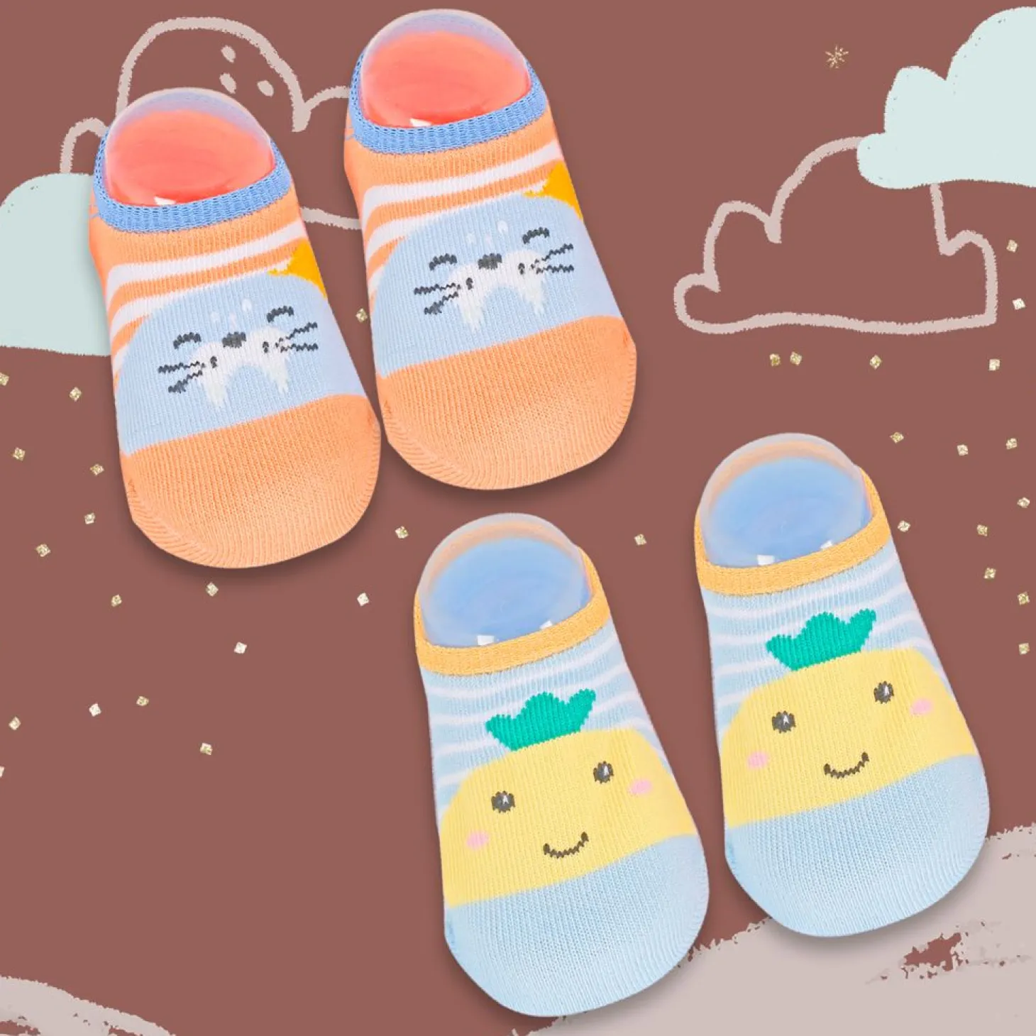 Fruits And Kitty Blue And Orange 2 Pk Socks