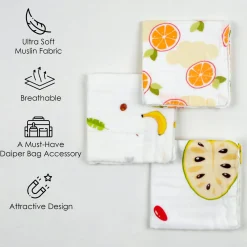 Fun With Fruits Multicolour 3 Pk Large Muslin Napkin