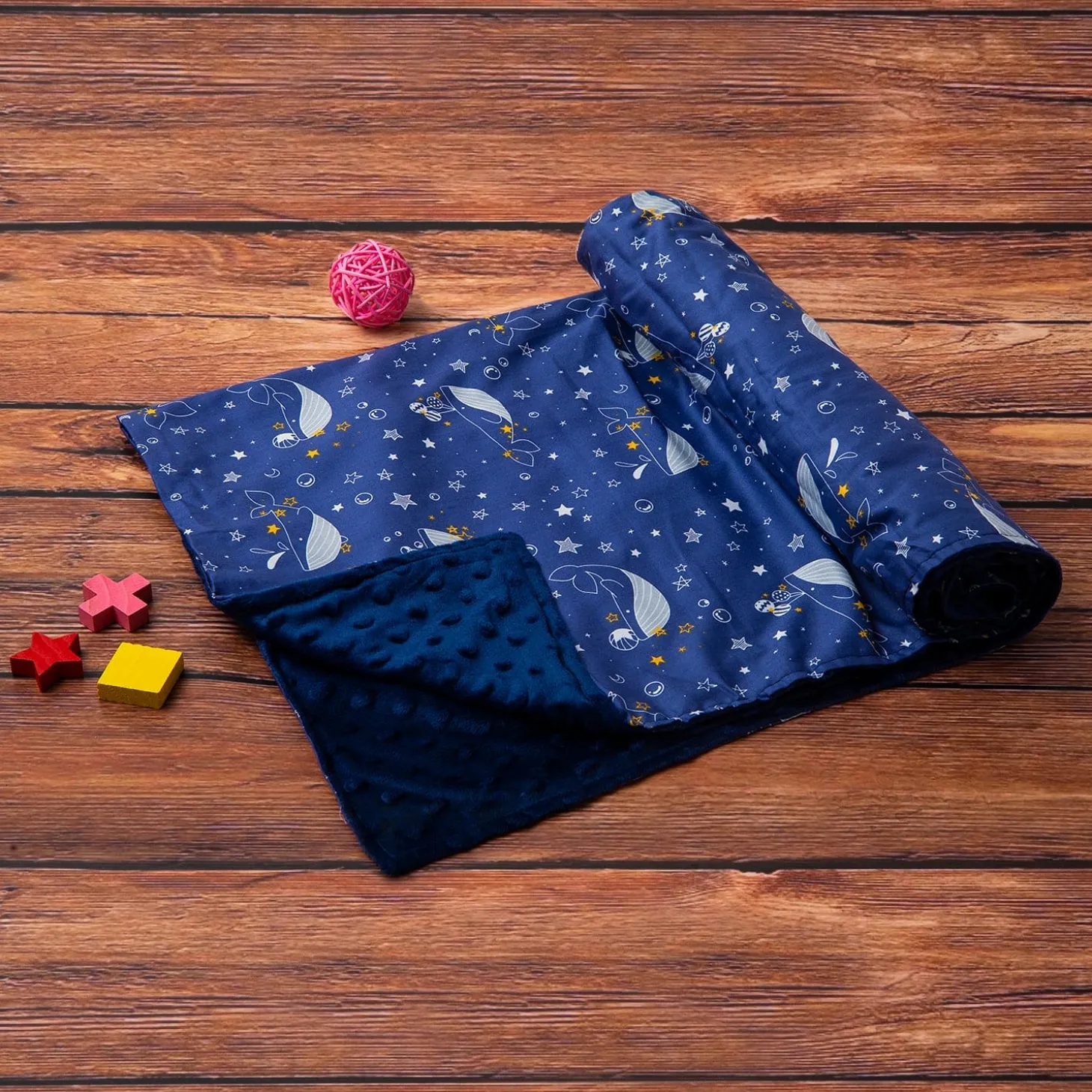 Fun With Whales Cozy Reversible Bubble Blanket Blue