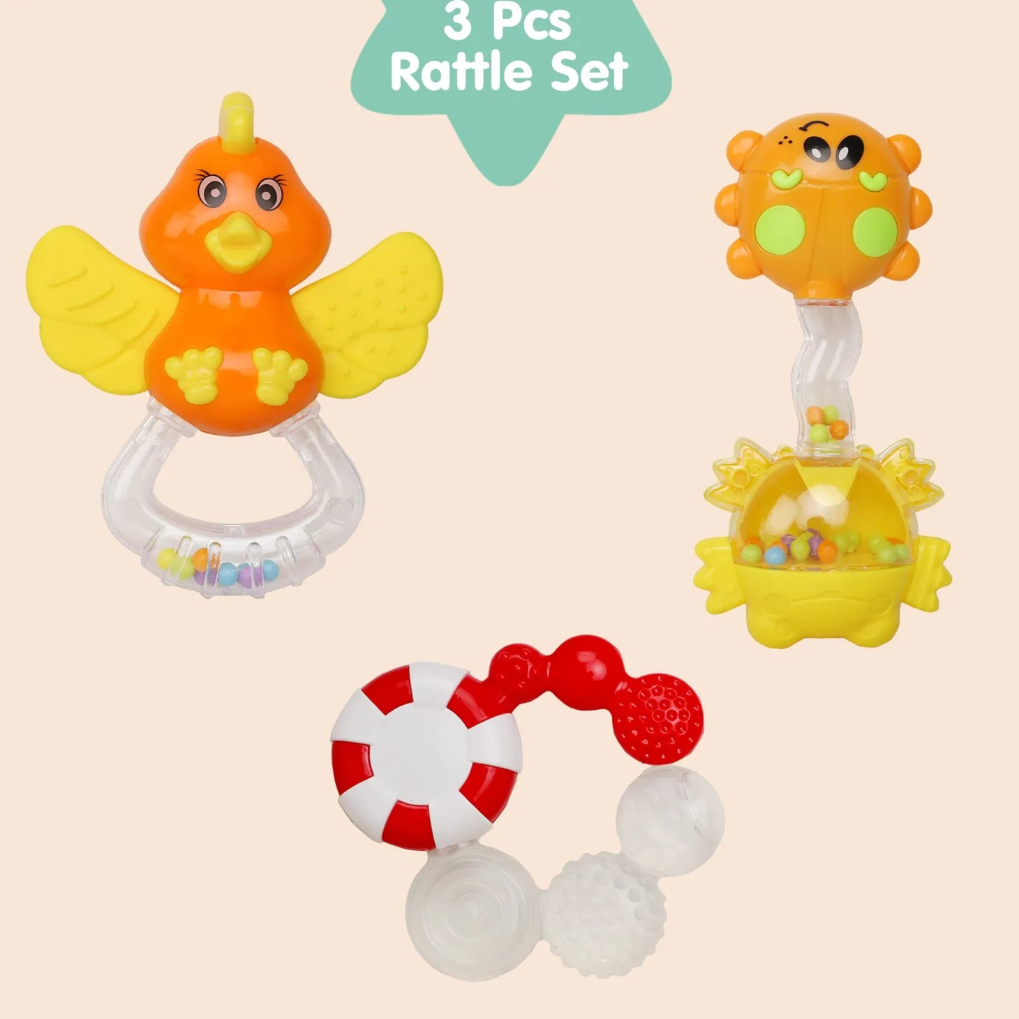Fun-filled Multicolour Set of 3 Musical Rattle Teether