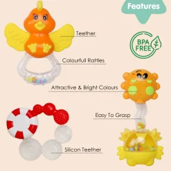 Fun-filled Multicolour Set of 3 Musical Rattle Teether