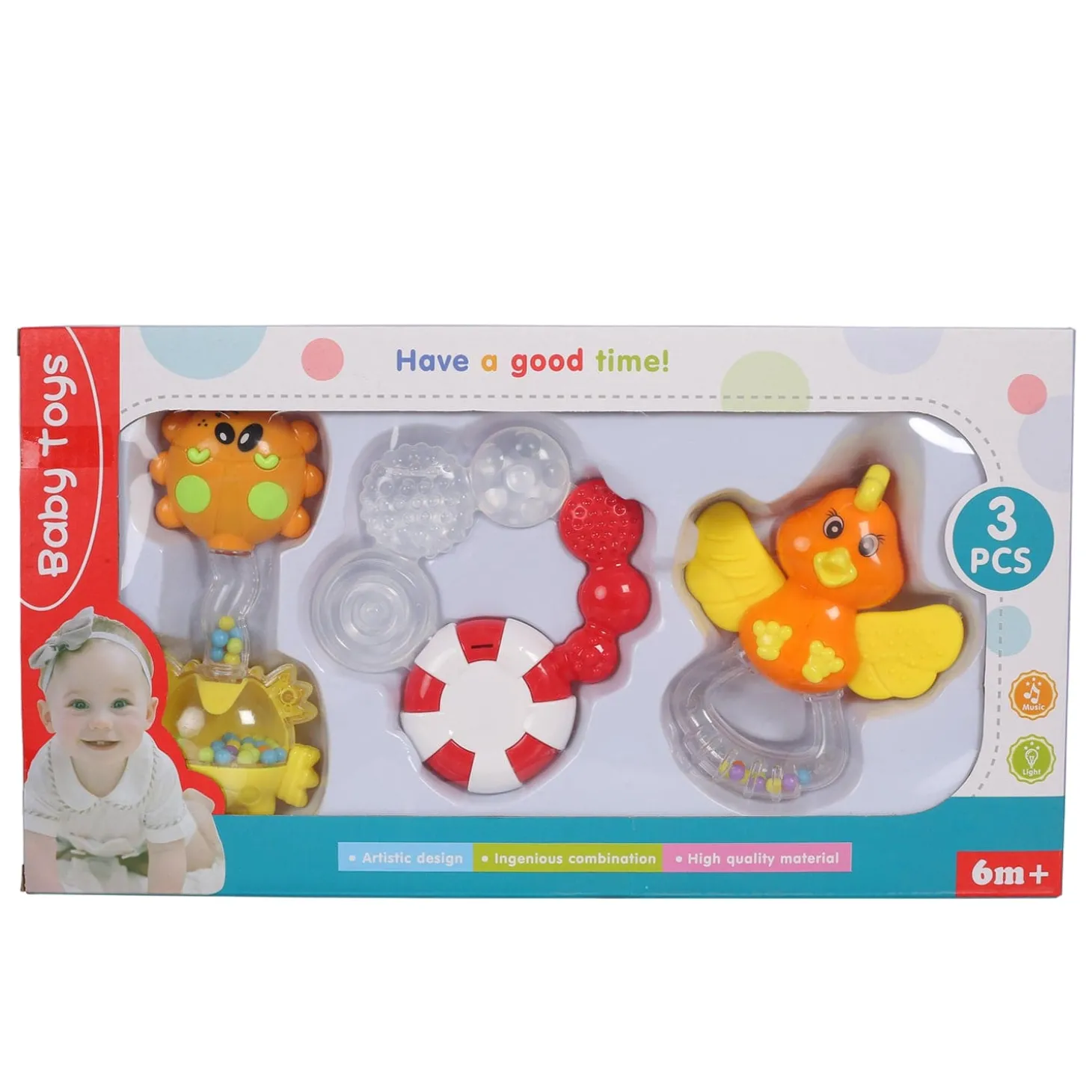 Fun-filled Multicolour Set of 3 Musical Rattle Teether