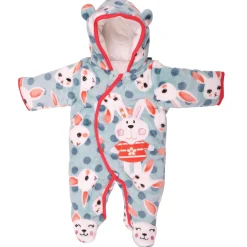 Fuzzy Bunny Blue Winter Quilted Hooded Romper