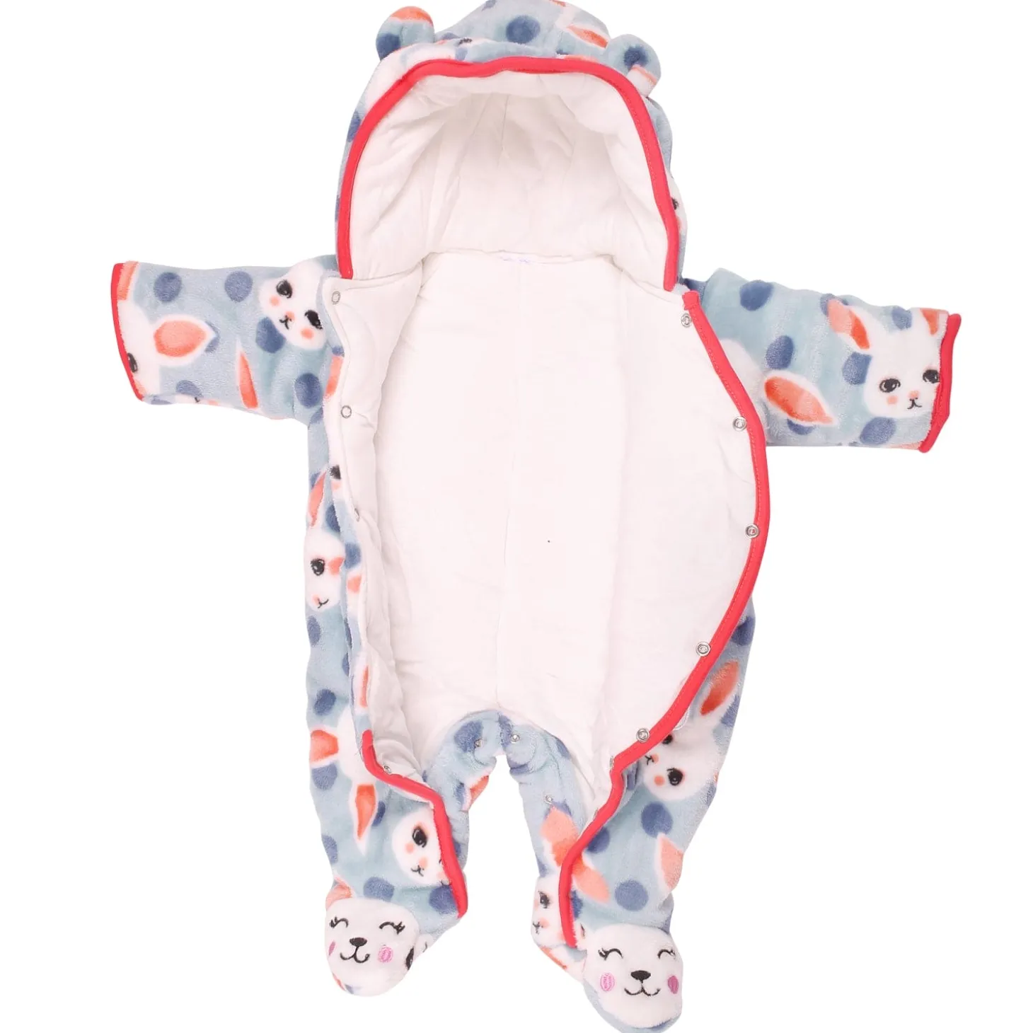 Fuzzy Bunny Blue Winter Quilted Hooded Romper