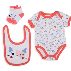 Gift Set Of 5 Bib Body Suits Pant And Socks Cat Multicolour