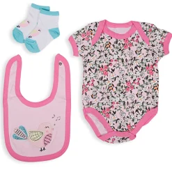 Gift Set Set Of 5 Bib Body Suits Pant And Socks Floral Pink