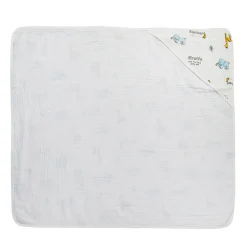 Giraffe And Elephants Cotton Hooded Wrapper White