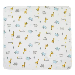 Giraffe And Elephants Cotton Hooded Wrapper White