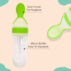 Green 90 Ml Squeeze Bottle Feeder With Dispensing Spoon
