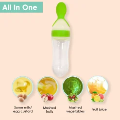 Green 90 Ml Squeeze Bottle Feeder With Dispensing Spoon