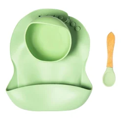 Green Waterproof Silicon Bib And Bowl Set
