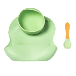 Green Waterproof Silicon Bib And Bowl Set