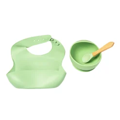 Green Waterproof Silicon Bib And Bowl Set