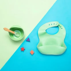 Green Waterproof Silicon Bib And Bowl Set