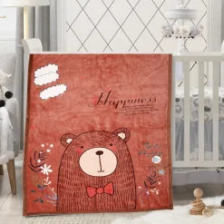 Happy Bear Brown Two-Ply Blanket