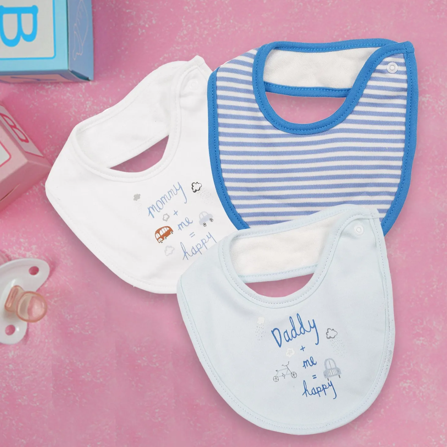 Happy Mommy Daddy Blue 3 Pk Bibs