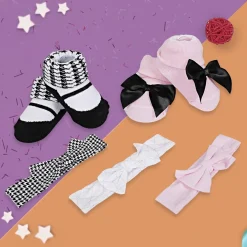 3 Headbands And 2 Pair Socks Gift Set Houndstooth Pink White