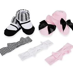 3 Headbands And 2 Pair Socks Gift Set Houndstooth Pink White