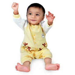 Hi Reindeer Full Sleeves Ankle Length One-Piece Snap Button Bodysuit - Yellow