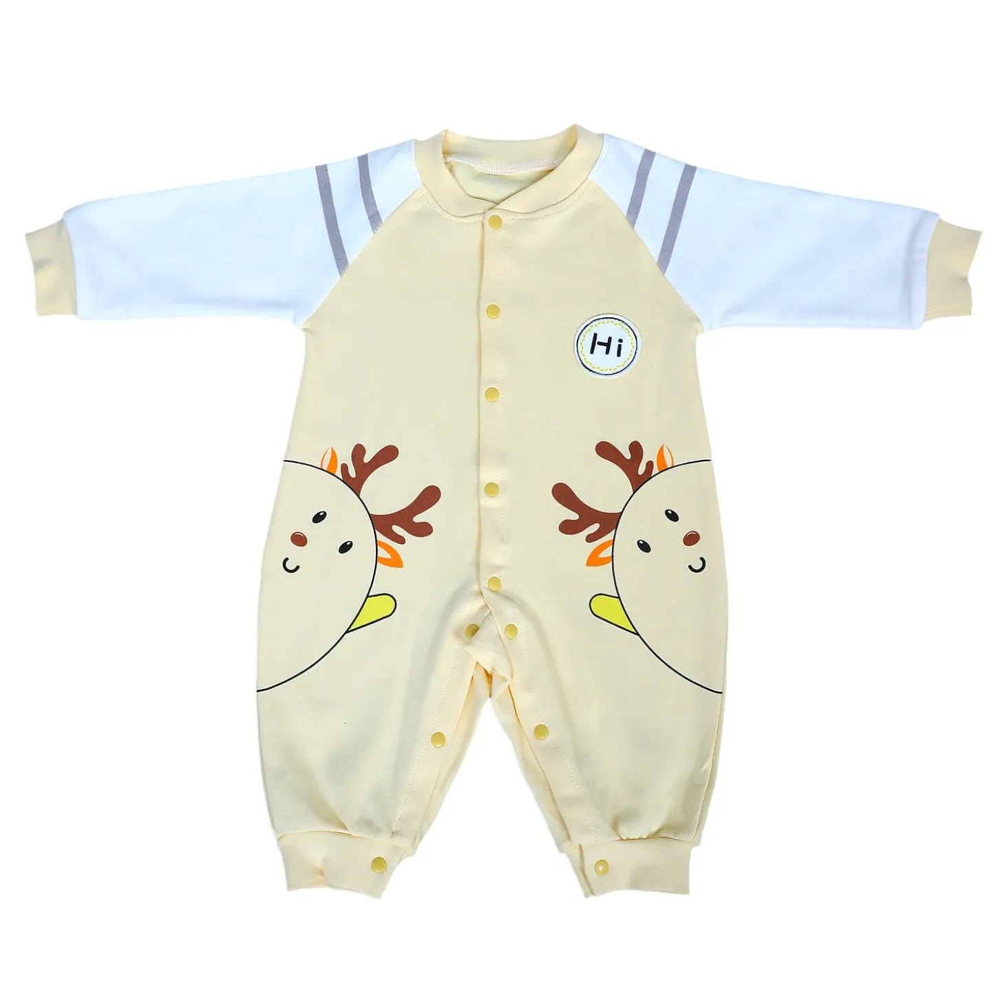 Hi Reindeer Full Sleeves Ankle Length One-Piece Snap Button Bodysuit - Yellow