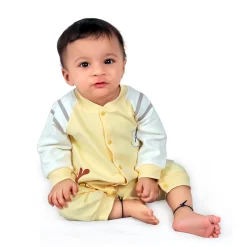 Hi Reindeer Full Sleeves Ankle Length One-Piece Snap Button Bodysuit - Yellow